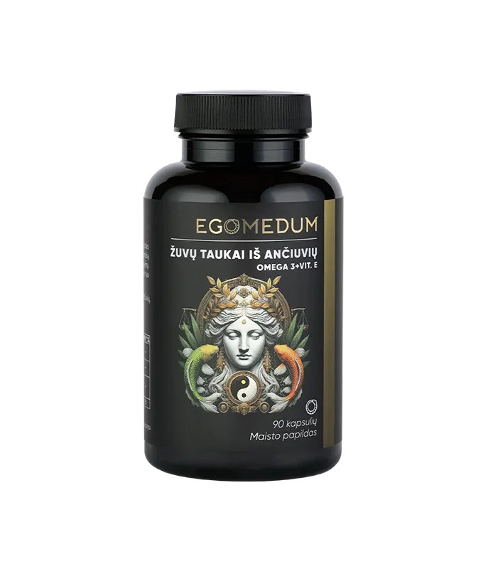 Žuvų taukai iš ančiuvių Omega 3+Vit. E