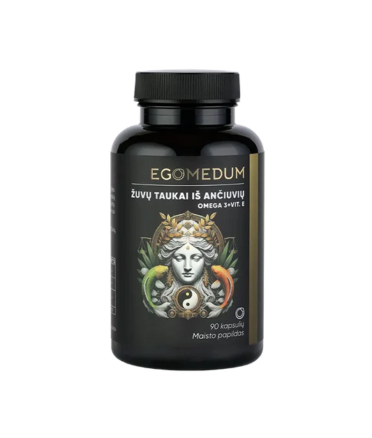 Žuvų taukai iš ančiuvių Omega 3+Vit. E